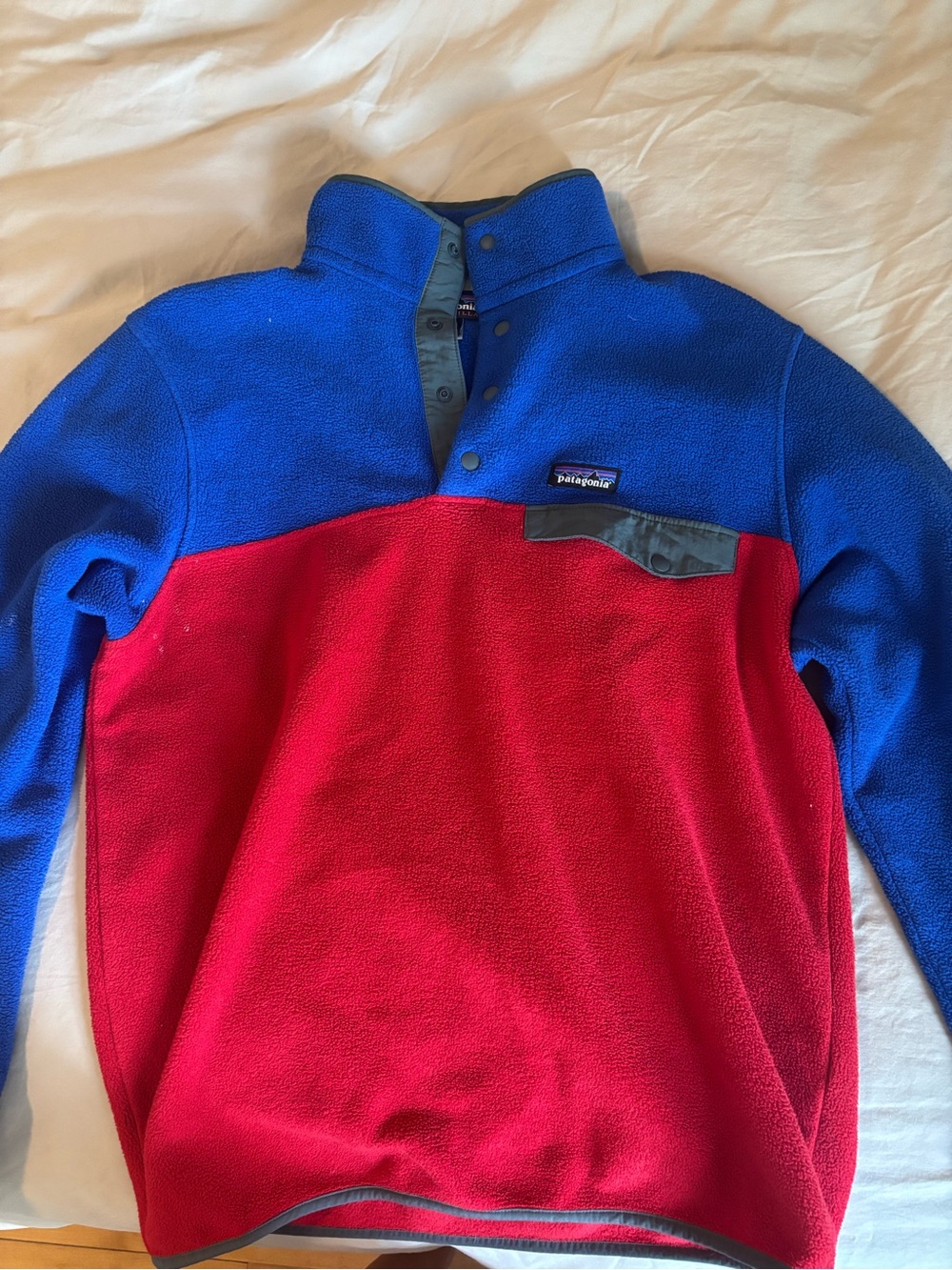 Patagonia Men's Blue and Red Synchilla Pullover Crewneck